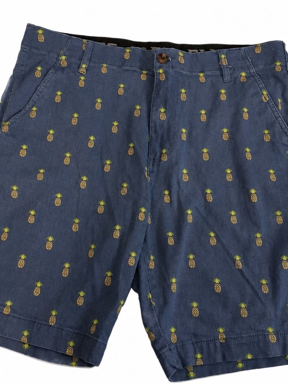 PLUGG Flex Pineapple Print Stretch Chino Shorts Men's Size 36 Blue Tropical